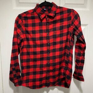 UNIQLO Kids Red & Black Buffalo Plaid Cotton Button Down Flannel Shirt Size 12